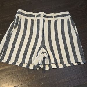 Who What Wear Navy and White Striped High Waist Shorts